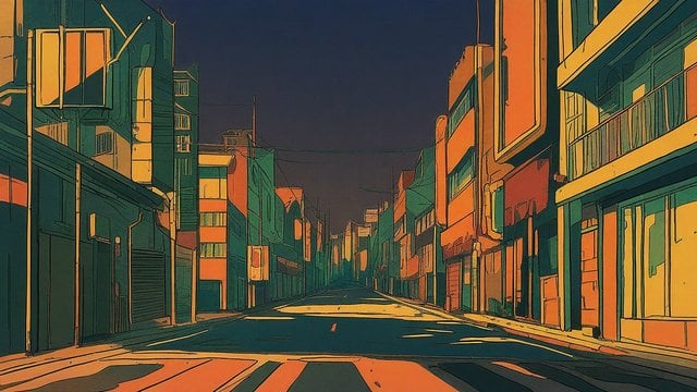 Anime City Street Evening Gold Light Wallpaper