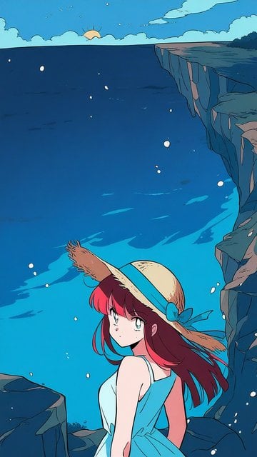 Anime Girl Ocean Sunset Cliff Wallpaper