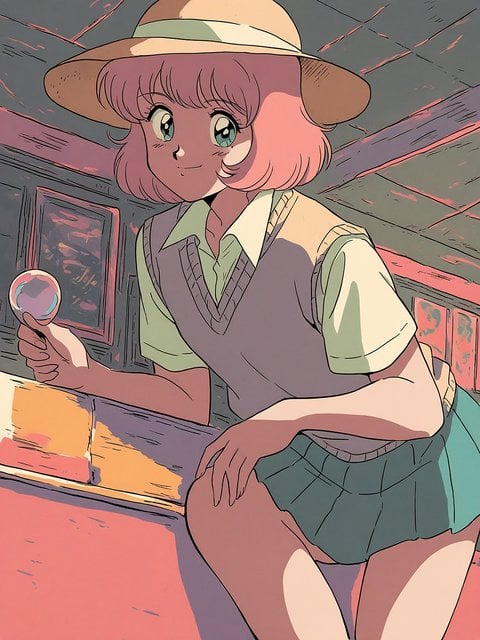 Retro Anime Girl with Magnifying Glass Wallpaper