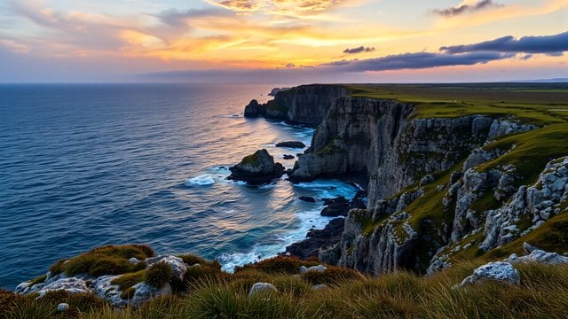 Coastal Cliffs Sunset: Serene Ocean View