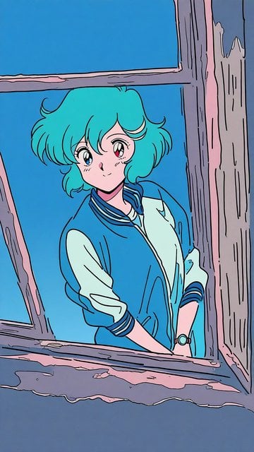 Anime Girl Window View Aqua Hair