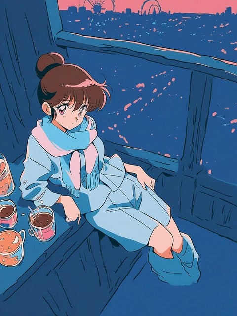 Anime Girl City Night View Warm Drink Wallpaper