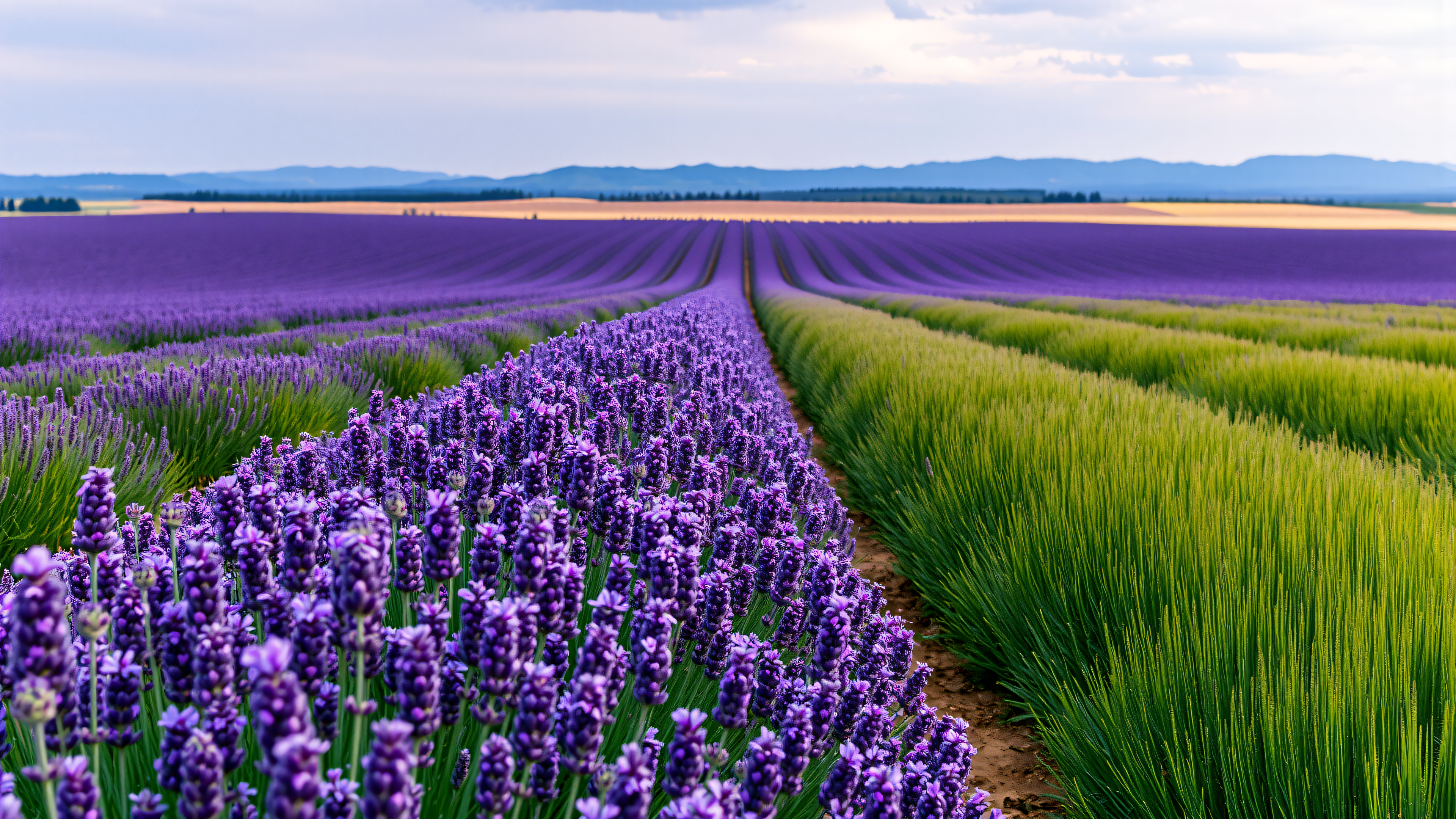 Vibrant Lavender Field Landscape Wallpaper, lavender field, purple flowers, nature wallpaper, landscape, floral, green field