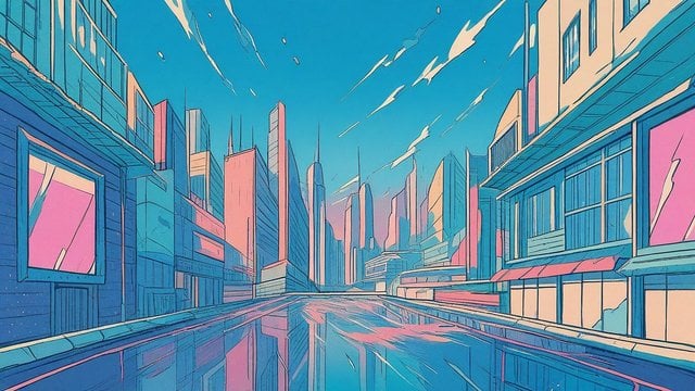 Vibrant Anime Cityscape Sunset Reflections
