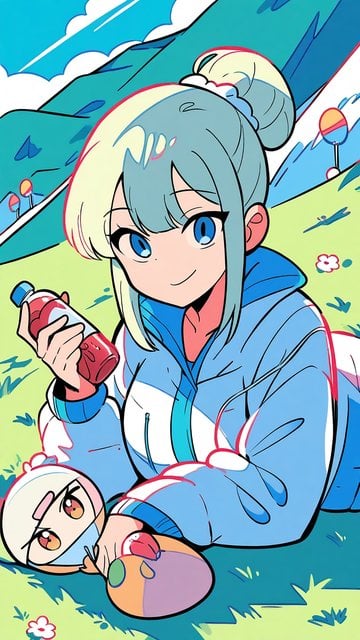 Anime Girl Picnic Outdoors with Drink