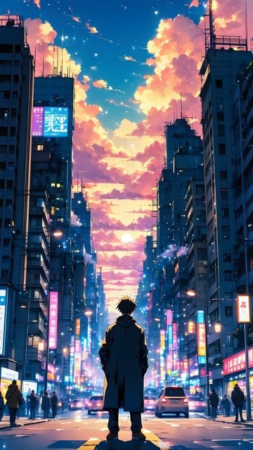 Vibrant Anime City Sunset Dream Mobile Wallpaper