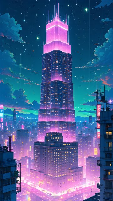 Neon Skyscraper Cityscape Night Dream