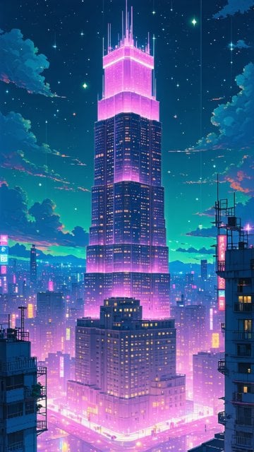 밤하늘의 네온 도시 풍경