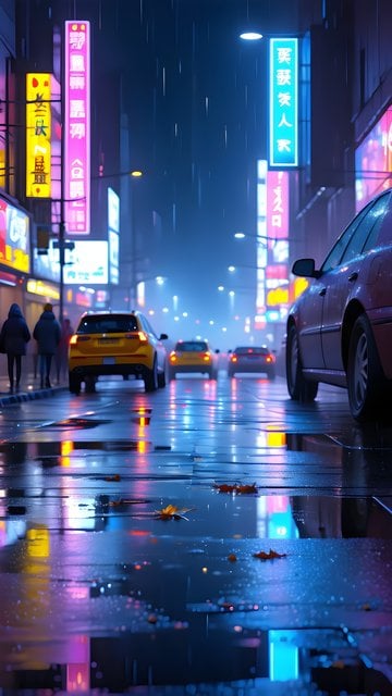 Rainy City Night Neon Street Reflections Mobile Wallpaper