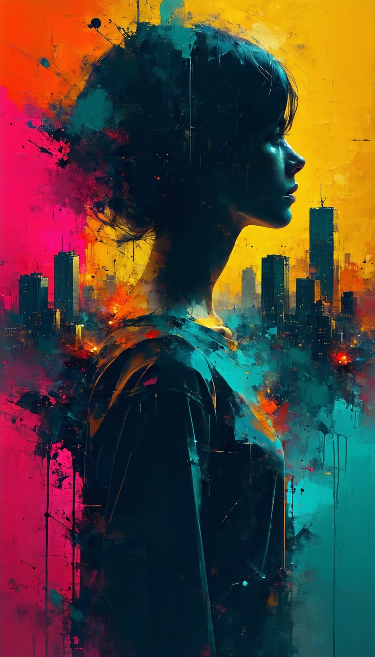도시와 여성의 초상, Abstract, Portrait, Cityscape, Urban, Woman, Colorful