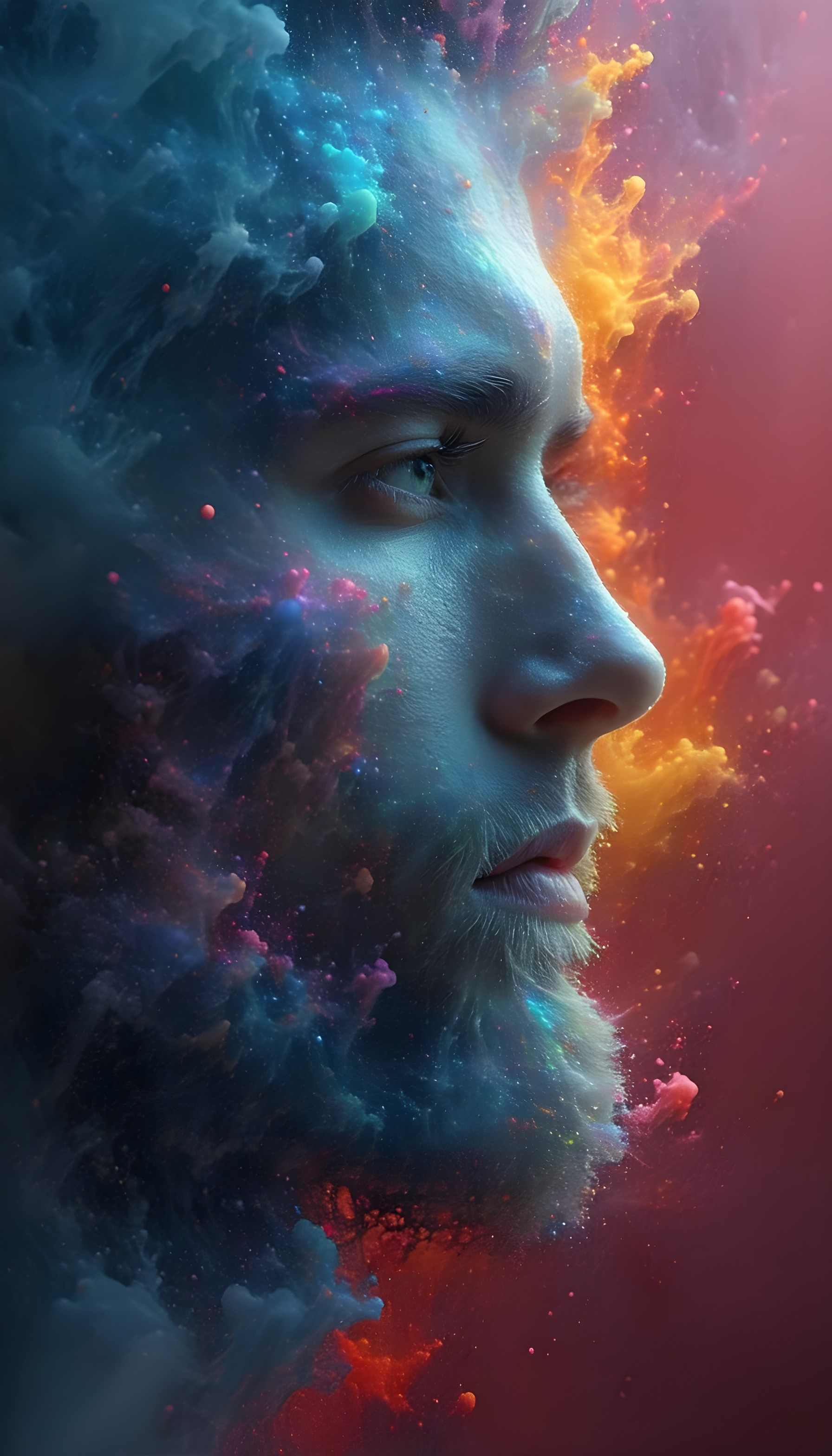 Vibrant Cosmic Nebula Man Profile Wallpaper, cosmic, nebula, portrait, ethereal, vibrant, abstract