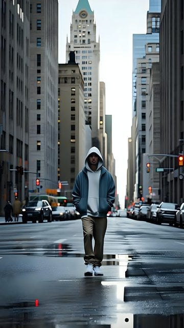 Hooded Figure City Street Reflections Wallpaper