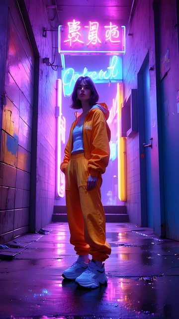 Neon Cyberpunk Alley Girl Mobile Wallpaper