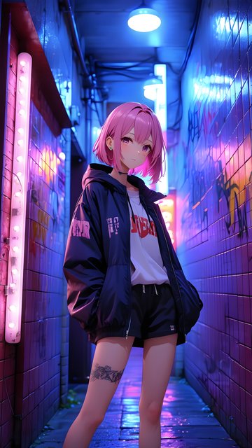 Neon Cyberpunk Alley Anime Girl Wallpaper