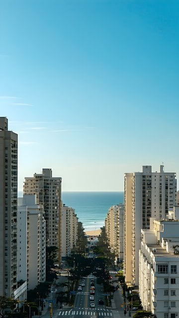 High-Rise Cityscape to Beach & Blue Ocean