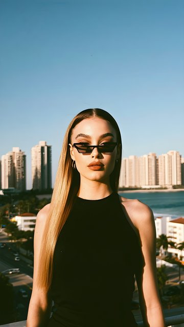 Chic Blonde Woman Urban Skyline Phone Wallpaper