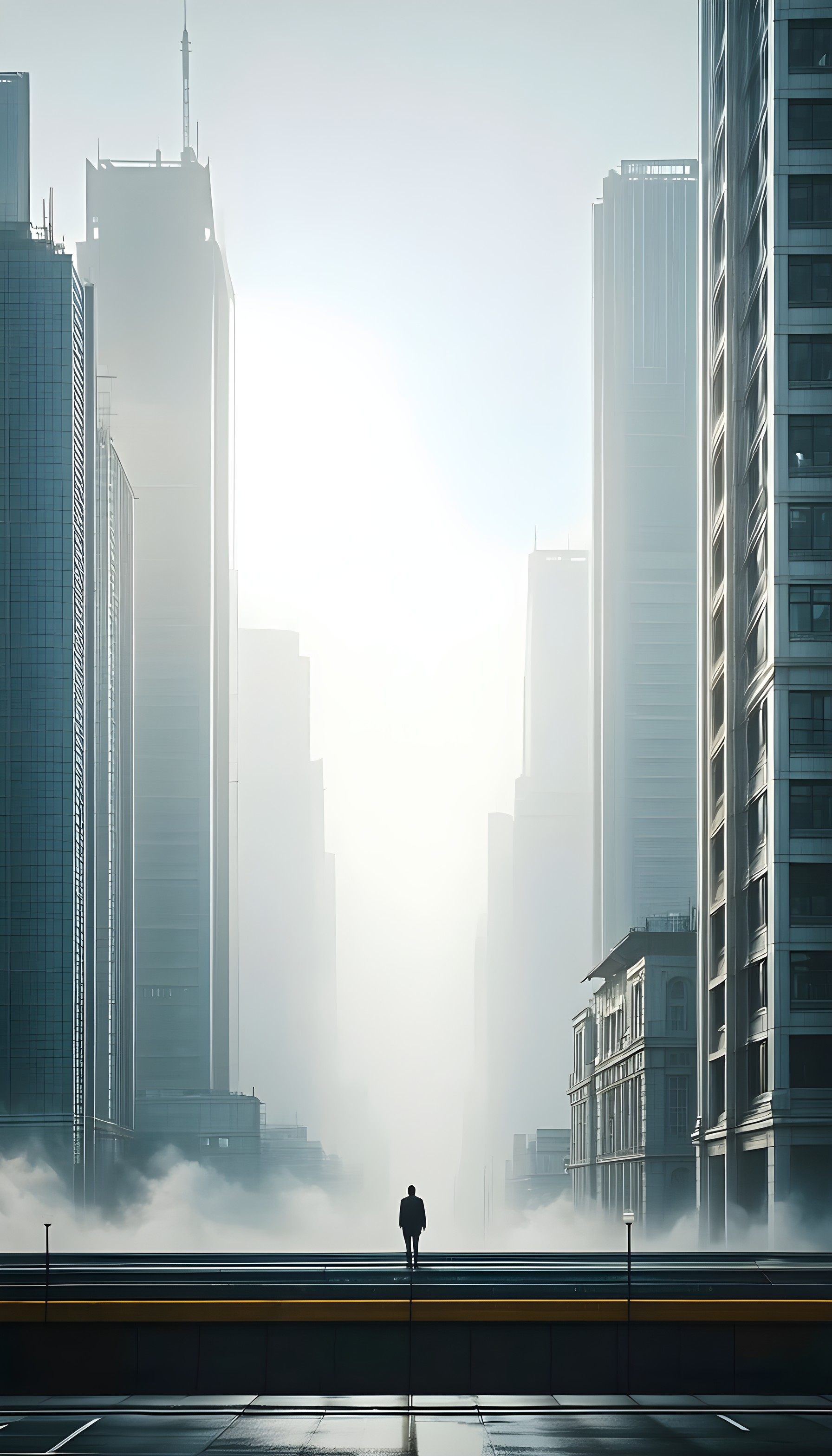 Misty Urban Skyline Solitude Phone Wallpaper, cityscape, urban fog, skyscrapers, solitude, minimalist, moody