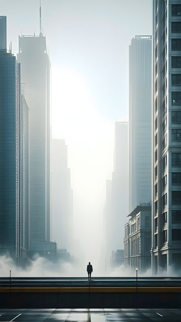 Misty Urban Skyline Solitude Phone Wallpaper
