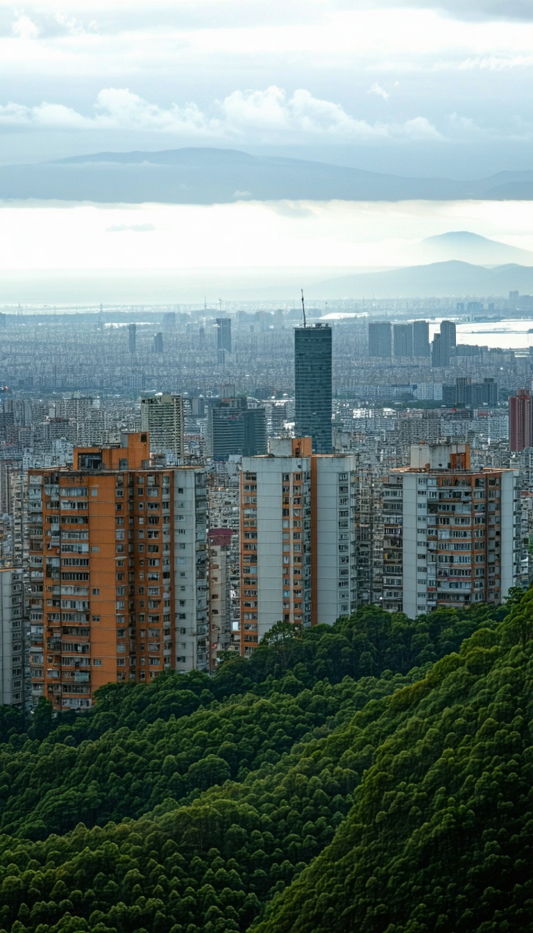 도시와 숲의 조화, 도시, 도시 풍경, 고층건물, 숲, 자연, 산
