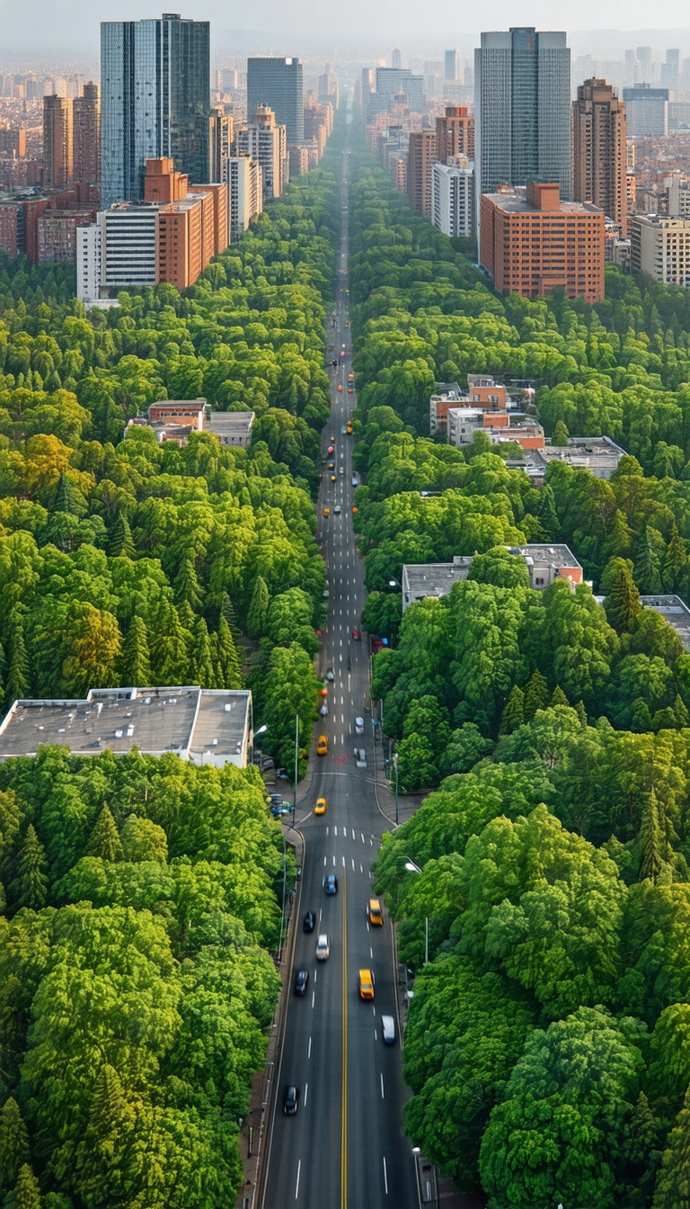 도시 속 녹색 도로, 도시, 도로, 나무, 자연, 녹지, 항공사진