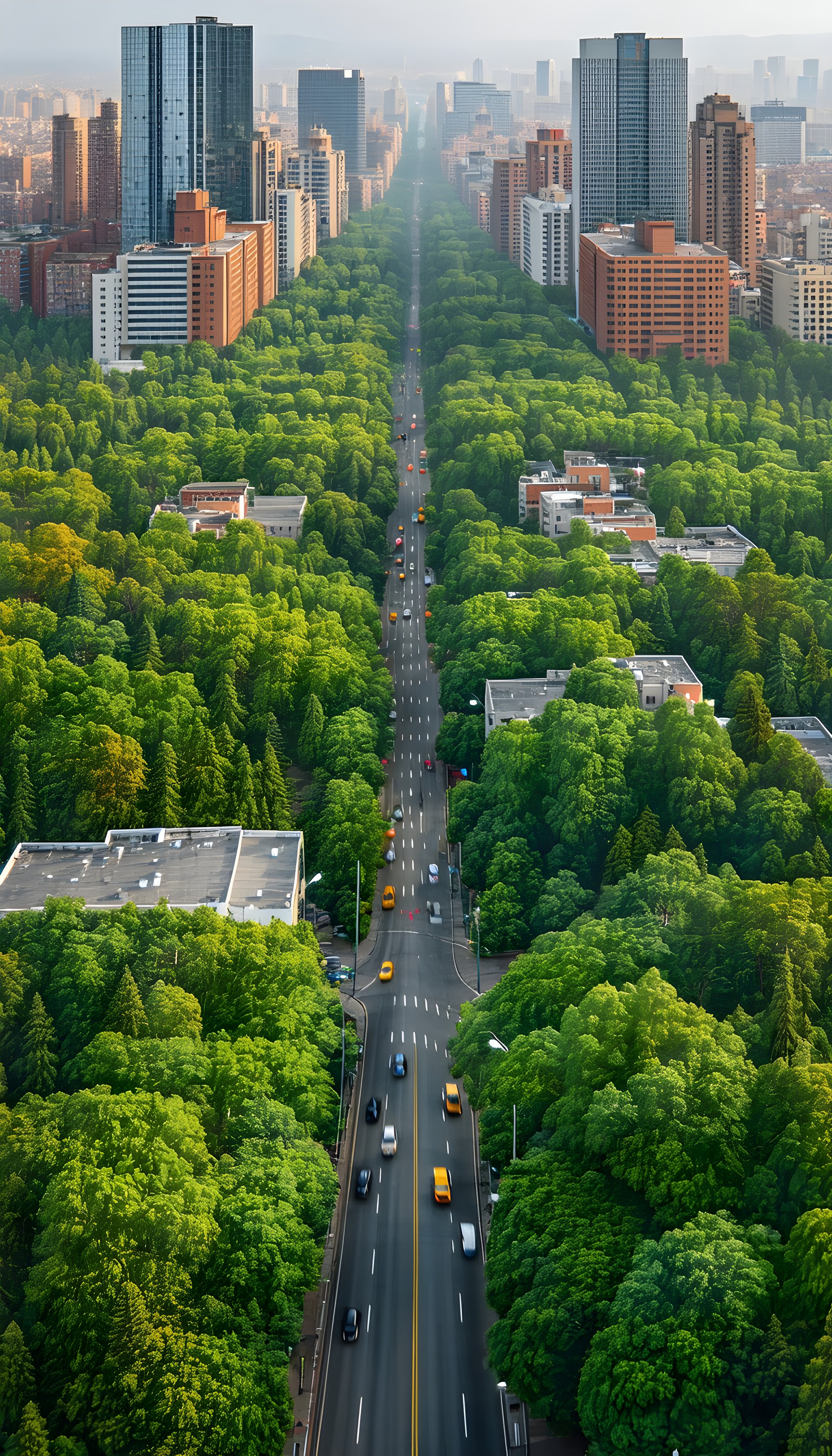 Green Urban Boulevard City Aerial View Wallpaper, urban greenway, cityscape, aerial view, green trees, boulevard, nature in city