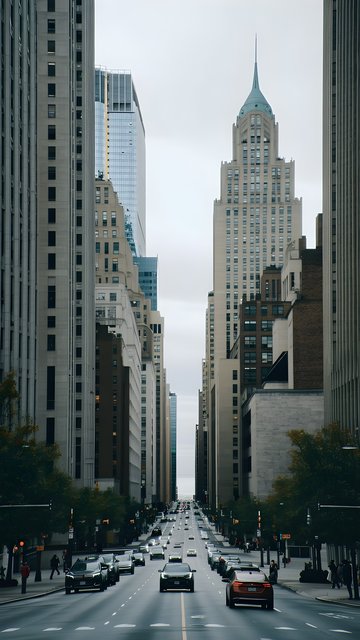 Urban Canyon City Street Skyscraper View Wallpaper