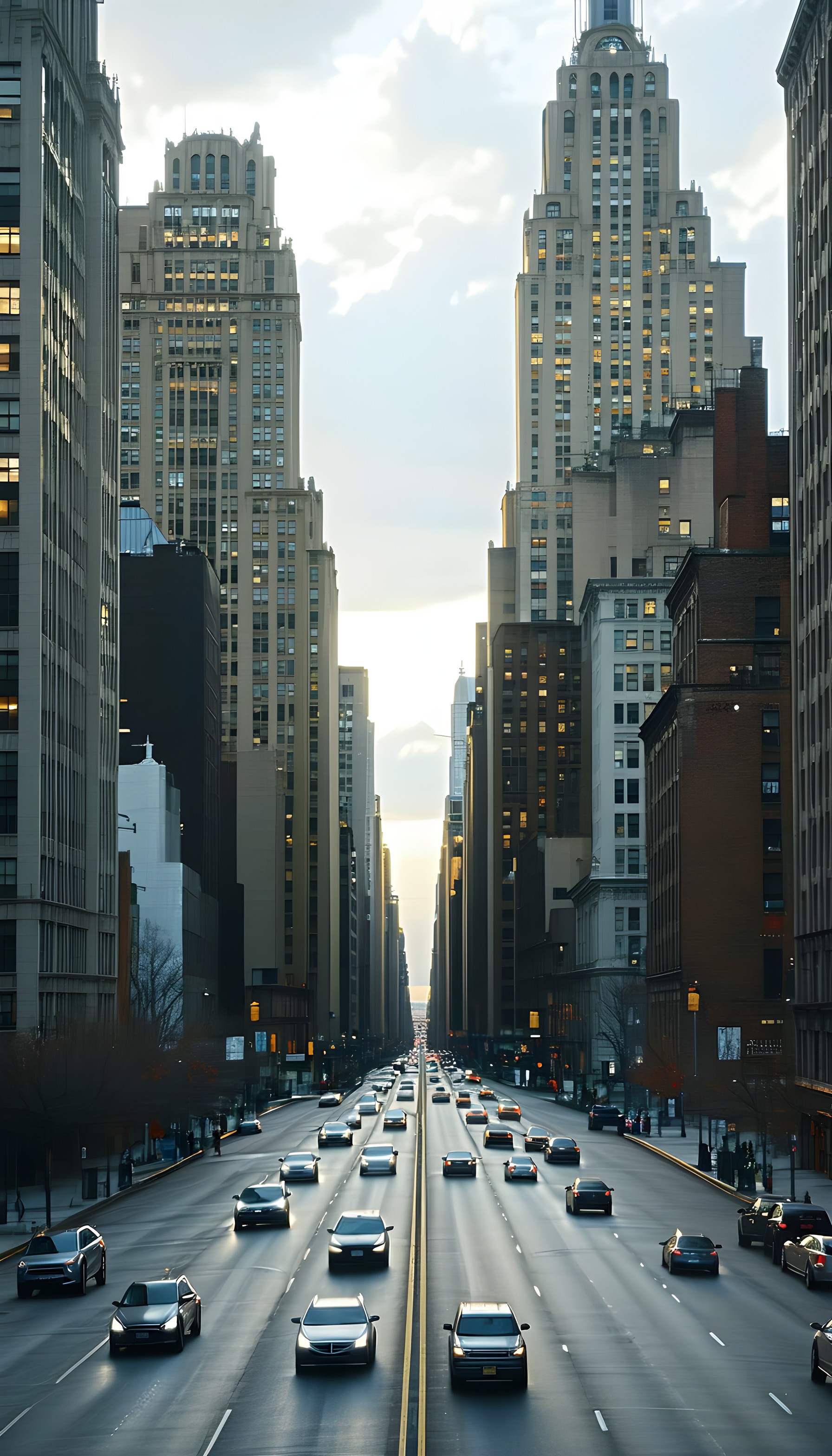 Grand Urban Avenue Sunset Glow Wallpaper, cityscape, urban, avenue, skyscrapers, photography, architecture