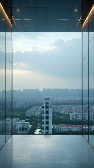 Modern Cityscape View from Glass Skyscraper Window