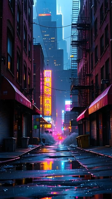 Vibrant Cyberpunk City Street at Night