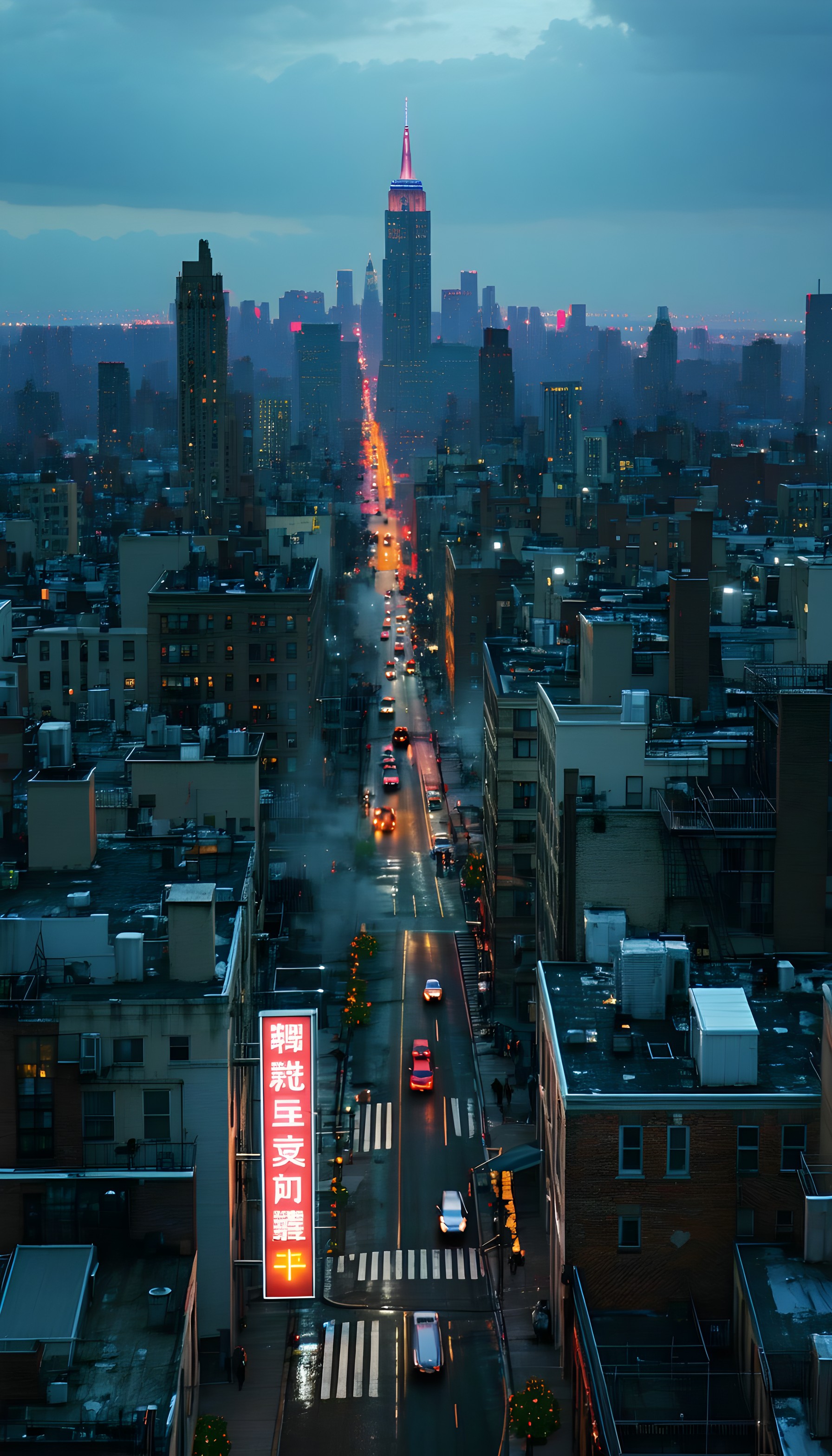 NYC Empire State Building Twilight Street View, new york city, nyc, empire state building, skyline, cityscape, urban night