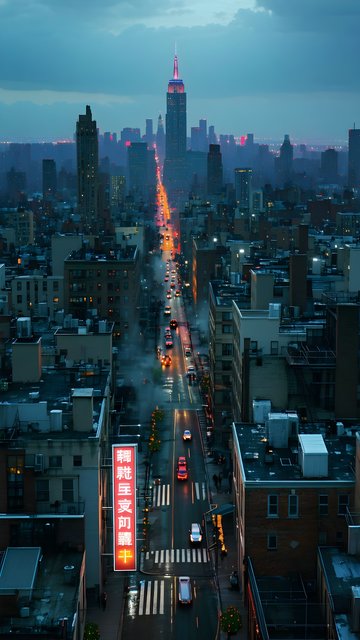 NYC Empire State Building Twilight Street View
