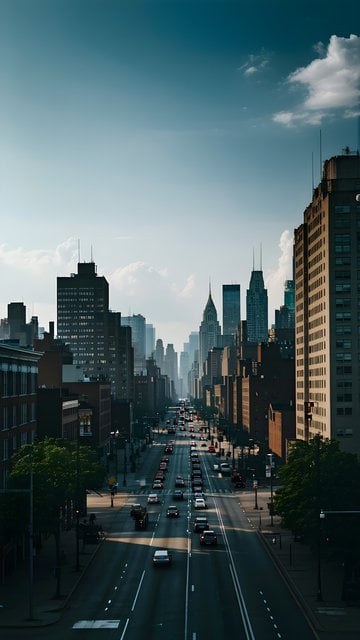 NYC Cityscape Street View with Traffic and Skyscrapers