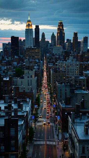 NYC Skyline & Street at Dusk Wallpaper