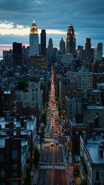 황혼녘의 뉴욕 시가지 풍경