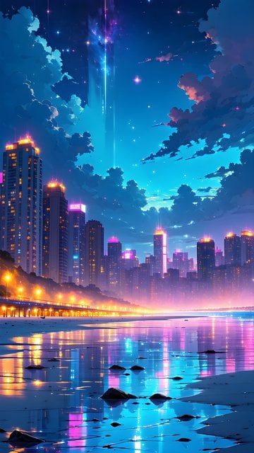 Neon City Reflections at Cosmic Night