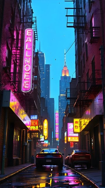 Neon Cyberpunk City Street Night Reflections