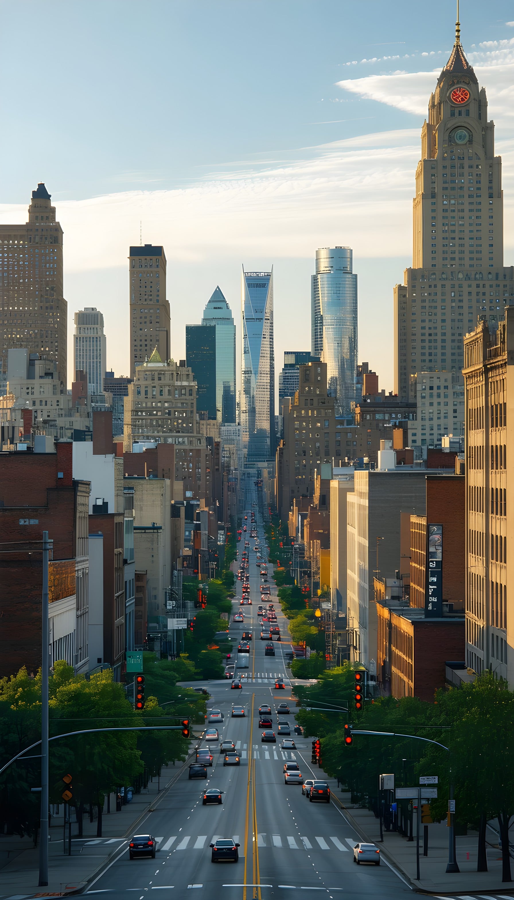 Dynamic City Street & Skyline at Golden Hour, city, urban, skyline, street, architecture, golden hour