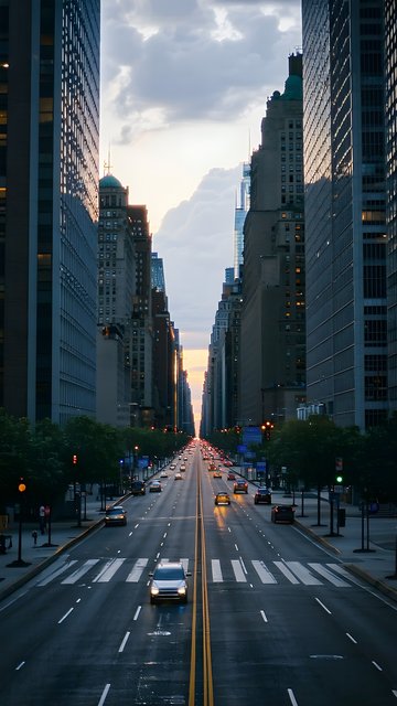 Downtown City Street Sunset View Mobile Wallpaper