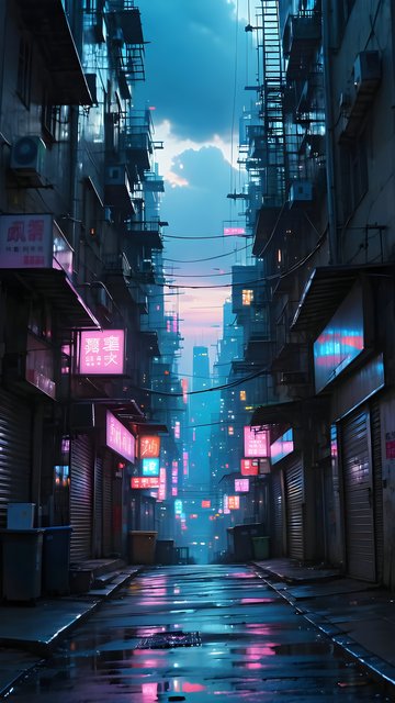 Vibrant Cyberpunk City Alley Neon Night Wallpaper