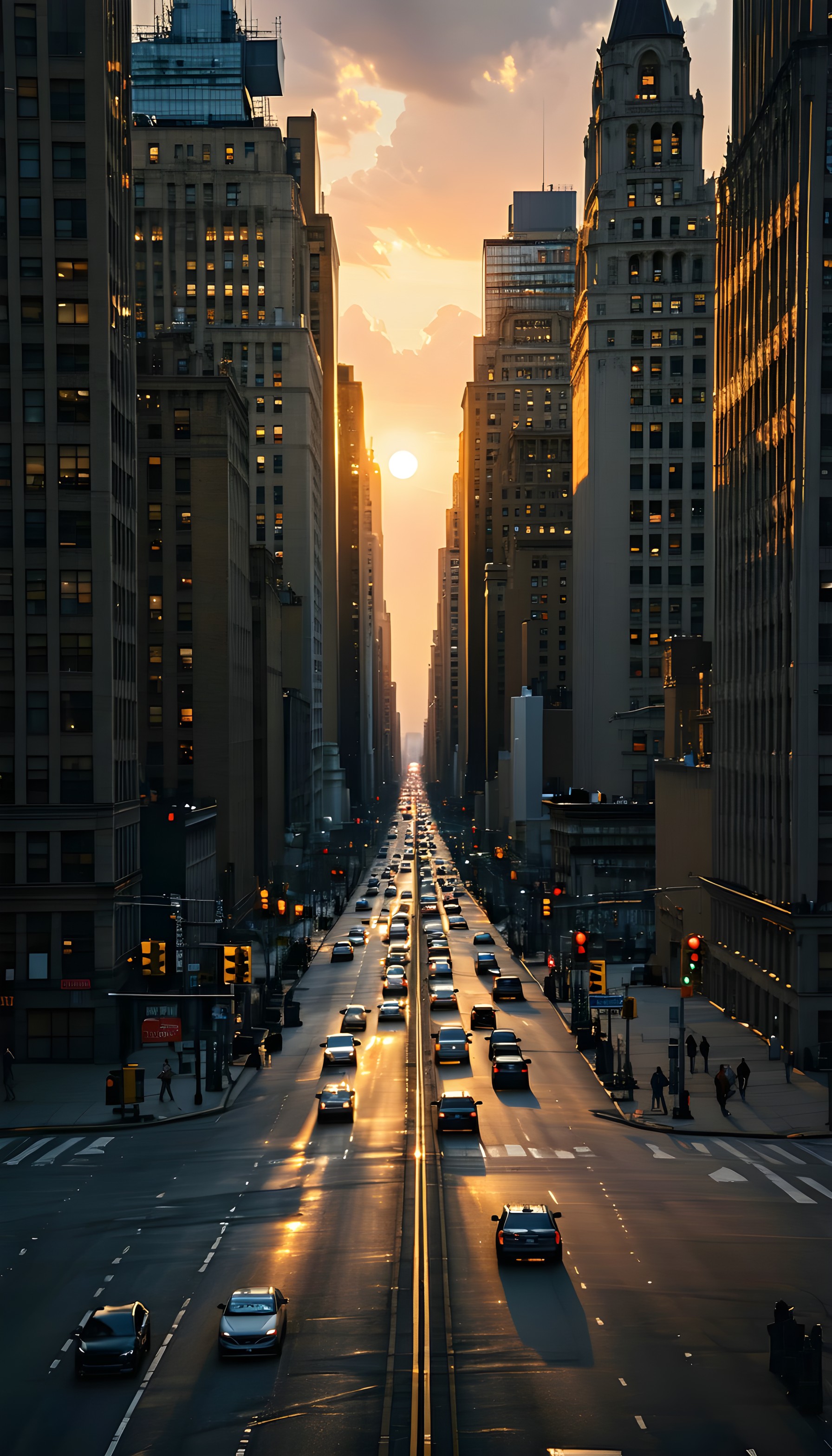Golden Hour City Street Sunset Wallpaper, city, urban, street, sunset, golden hour, skyscrapers