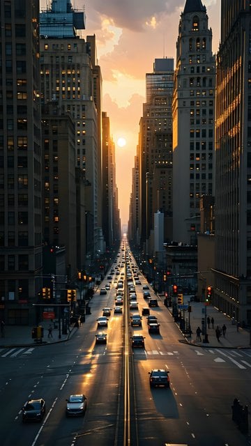 Golden Hour City Street Sunset Wallpaper