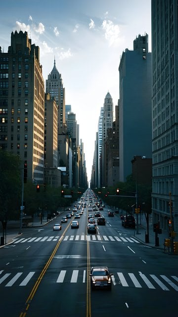 NYC Urban Avenue Sunlight Wallpaper
