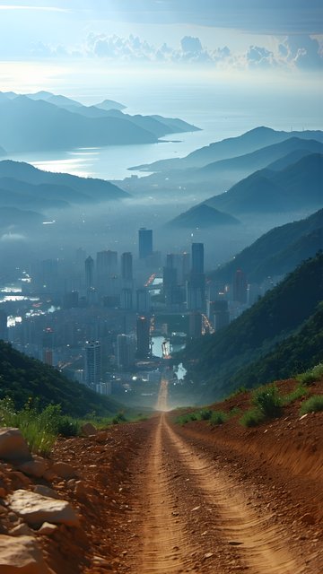 Misty City Valley View from Mountain Path