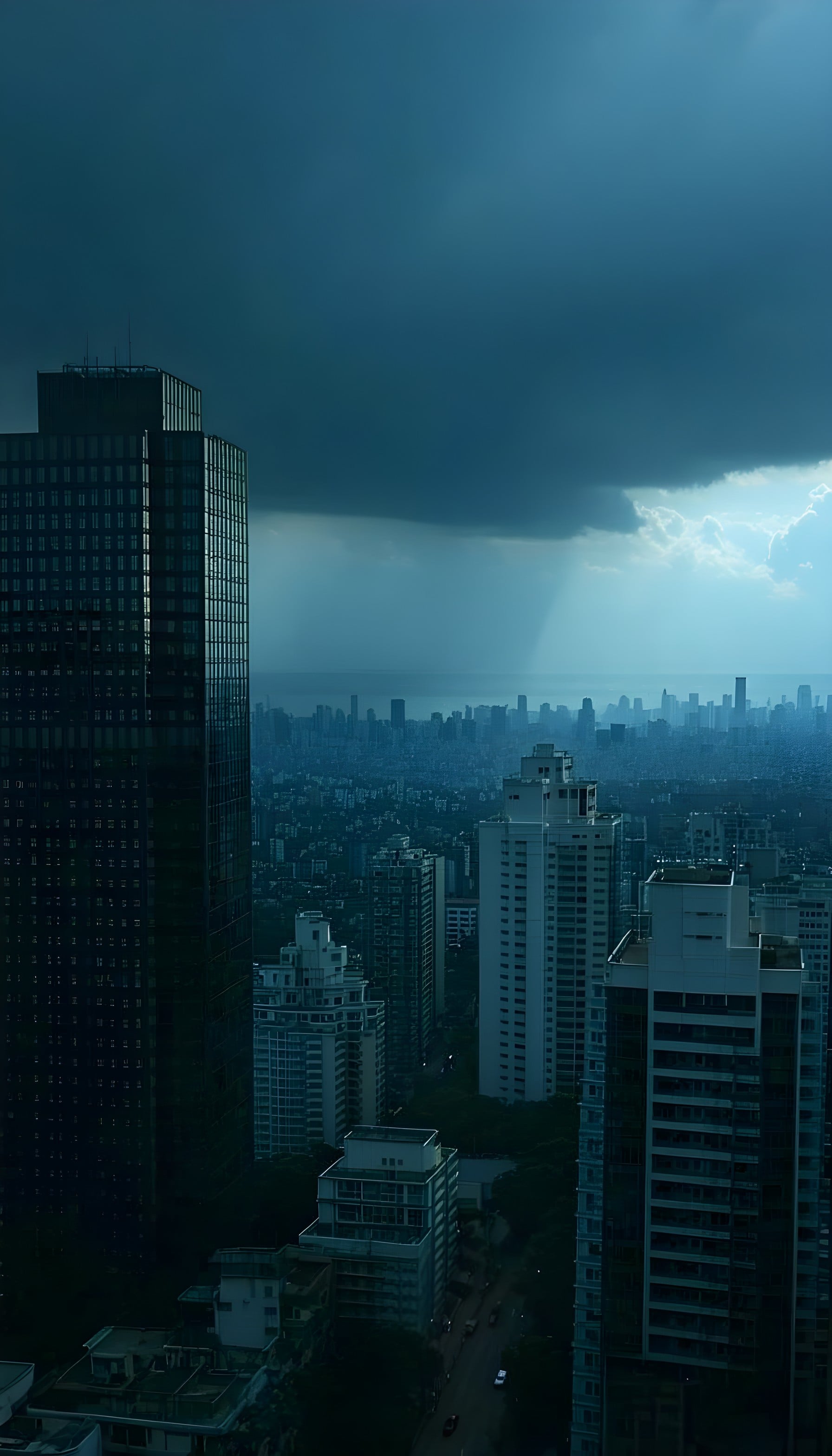 Dramatic Urban Skyline Storm Clouds Wallpaper, city, skyline, urban, storm clouds, dark, moody