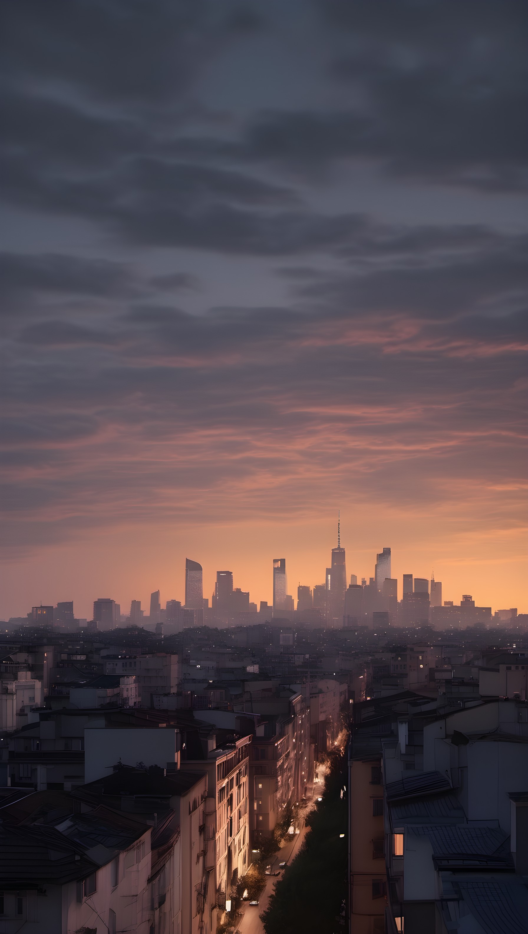 Urban Twilight Skyline View Phone Wallpaper, cityscape, skyline, sunset, twilight, urban, aesthetic