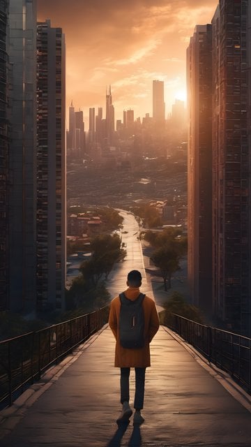 Golden Hour Cityscape Walk Mobile Wallpaper