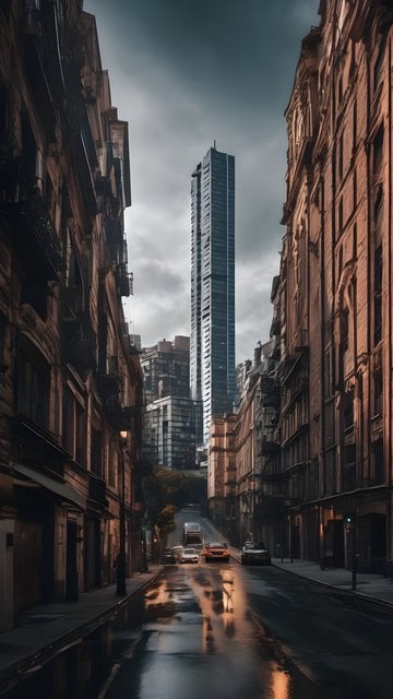 Moody Urban Street Skyscraper View Wallpaper