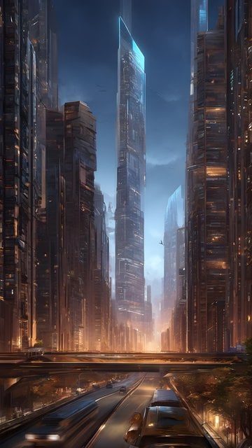 Future City Nightscape: Glowing Skyscraper Street
