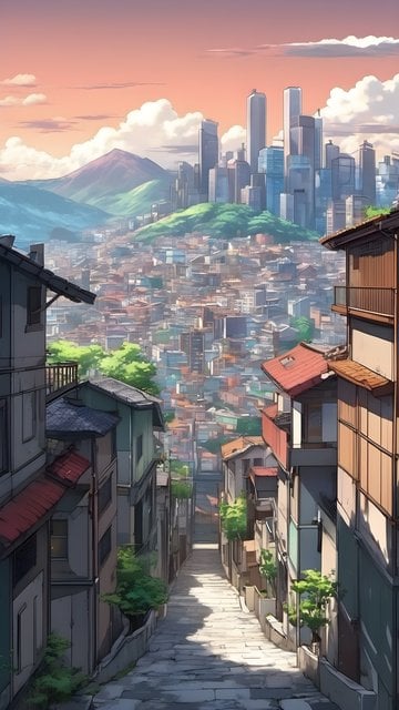 Anime Cityscape Alleyway to Modern Skyline View