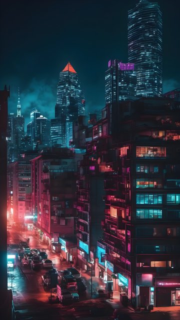 Cyberpunk City Night Neon Glow Mobile Wallpaper